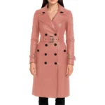 Women's Lambskin Pink Leather Trench Coat
