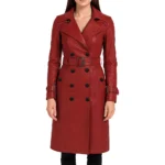 Women's Lambskin Red Leather Trench Coat