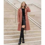Women's Light Pink Real Leather Long Coat Women's Light Pink Real Leather Long Coat