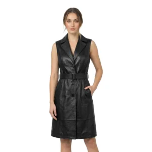 Women's Liora Sleeveless Black Leather Coat