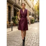 Women's Liora Sleeveless Maroon Leather Coat