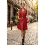 Women's Liora Sleeveless Red Leather Coat
