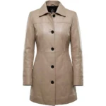 Womens Real Leather Car Beige Coat Womens Real Leather Car Beige Coat