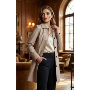 Womens Real Leather Car Coat