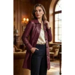Womens Real Leather Car Maroon Coat Womens Real Leather Car Maroon Coat