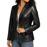 Women's Two Button Real Leather Blazer Jacket
