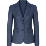 Women's Two Button Real Leather Blue Blazer Jacket For Sale