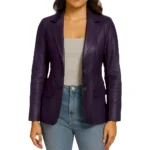Women's Two Button Real Leather Purple Blazer Jacket